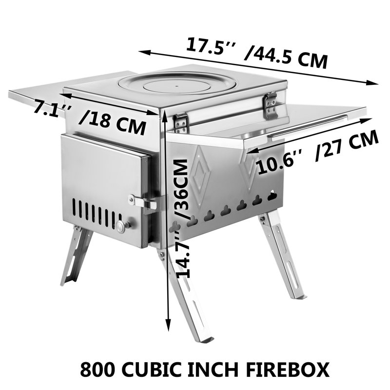 VEVOR Tent Camping Stove, Tent Wood Stove, Wood Burning Stove With Chimney, 304 Stainless Steel
